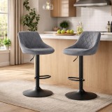 Cumpara ieftin Set 2 scaune de bucatarie/bar, Artool, Kast, rotativ, catifea gri, picior metal negru, 45.5x49x85-105 cm