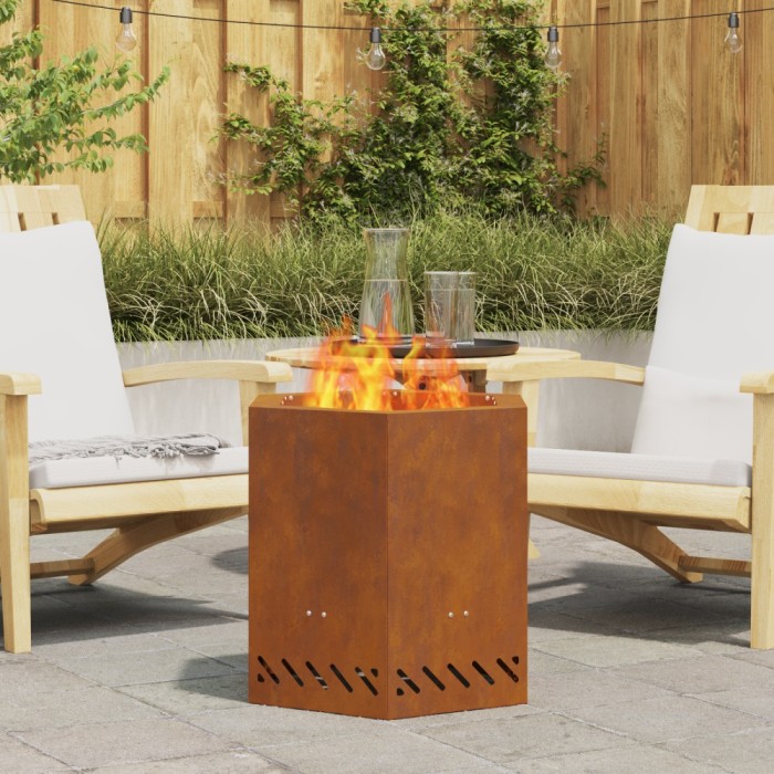 vidaXL Vatră de foc fără fum, hexagonal, 48x48x51 cm, oțel corten