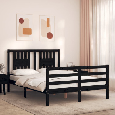Cadru de pat cu tablie, negru, 120x200 cm, lemn masiv GartenMobel Dekor foto