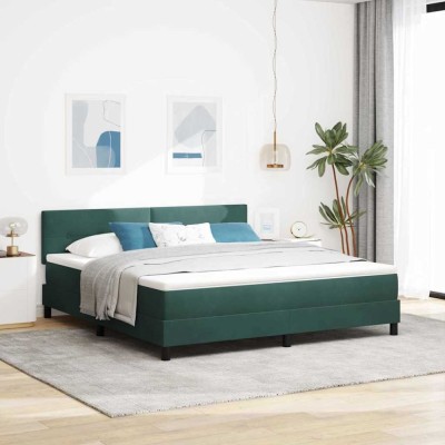 vidaXL Pat box spring cu saltea, verde &amp;icirc;nchis, super king, catifea foto