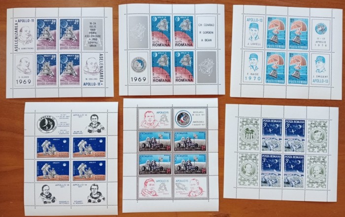 ROMANIA-&#039;&#039;PROGRAM APOLLO-11-16 &#039;&#039;LOT6 COLITE- BLOC de 4 cu vignete&#039;&#039;-MNH LUX -NESTAMPIL.-VEZI SCAN