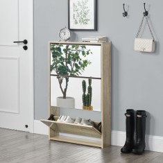 [en.casa] Pantofar Toni,102,5 x 63 x 17cm, PAL melaminat/oglinda, Sonoma stejar, cu 3 compartimente depozitare, 9 perechi pantofi HausGarden Leisure