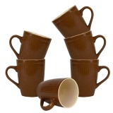 Set 6 cani. 220 ml, Portelan, Crem/Maro