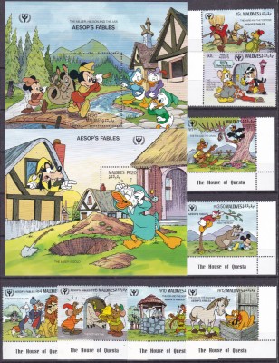 Maldive 1990 Esop MI 1468-1475 + 2 bl. 177,178 MNH foto