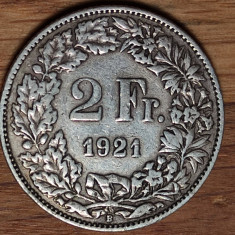 Elvetia -moneda de colectie rara- 2 franci / francs 1921 argint 0.835 - superba!