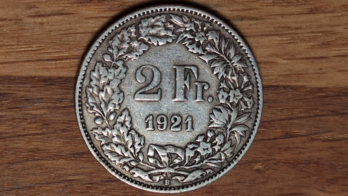 Elvetia -moneda de colectie rara- 2 franci / francs 1921 argint 0.835 - superba!