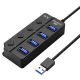 Hub USB cu 4 porturi Techstar&reg; HUBA0702, 4 x USB 3.0, Transfer date 5Gbps, indicator LED pentru putere, comutator independent, Negru