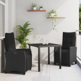 vidaXL Set de mese de grădină , 3 piese, din poliratan negru