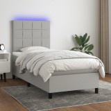 Gossi pat cu arcuri, saltea si led, gri deschis, 100x200 cm, textil