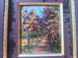 LIMOGES tablou MARE unic PEISAJ TOAMNA ALEE PARC semnat R. LECLAIR pictat manual in EMAIL manopera EXCEPTIONALA de colectie FRANTA