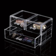 Organizator Cosmetice, Acrilic, Transparent, 3 Compartimente, Dimensiuni 23.5x13.5x14 cm