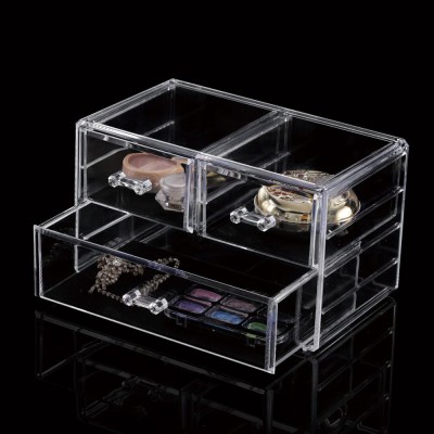 Organizator Cosmetice, Acrilic, Transparent, 3 Compartimente, Dimensiuni 23.5x13.5x14 cm foto