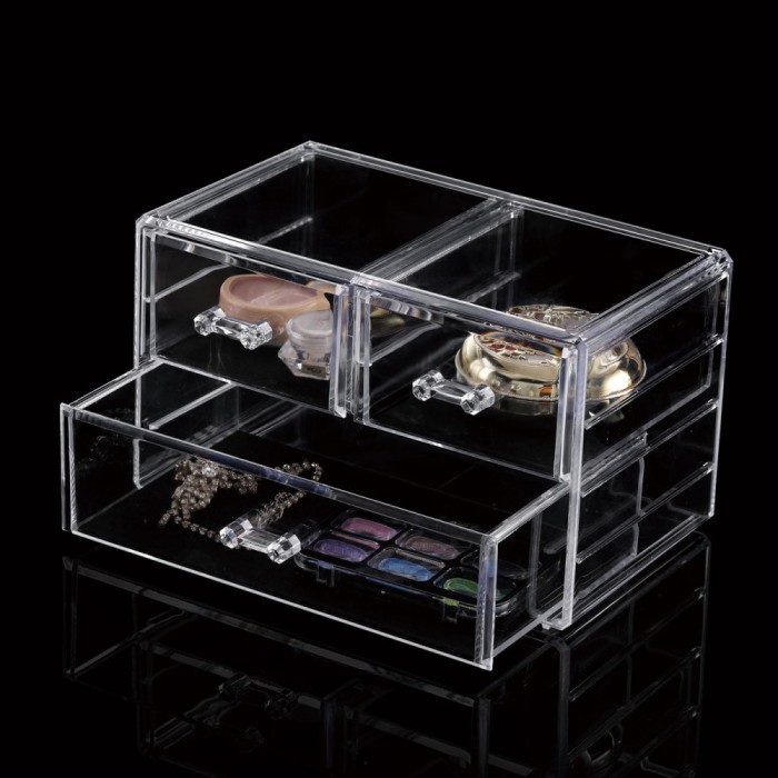 Organizator Cosmetice, Acrilic, Transparent, 3 Compartimente, Dimensiuni 23.5x13.5x14 cm