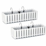 Cumpara ieftin Set 2 jardiniere decorative cu suport metalic, sistem irigare,​​​​​​​ alb, 58x18x16.2 cm, Boardee Fencycase W