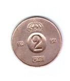 Moneda Suedia 2 ore 1954, stare buna, curata, Europa, Bronz