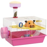 PawHut Cușcă pentru hamster șoarece rozătoare multicoloră cu platformă, biberon apă, roată, casă, 34 x 27 x 25 cm, roz | Aosom Romania