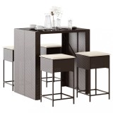 vidaXL Set mobilier bar de grădină cu perne, 5 piese, maro, poliratan 3261506