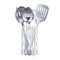 Set ustensile de bucatarie, cu 7 piese, din otel inoxidabil, cu suport vertical inclus, design deosebit, argintiu
