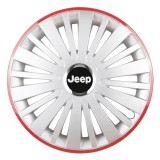 Set 4 Capace Roti, potrivite jantelor de R16, pentru Jeep, model falcon argintiu cu rama rosie
