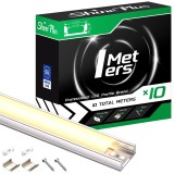 Profil LED din aluminiu &icirc;n formă de U, 1 m &times;10, cu difuzor de acoperire alb lăptos &ndash; 10&times;1 m