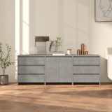 VidaXL Servante, 3 piese, gri beton, lemn prelucrat