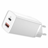 Incarcator priza Baseus GaN Lite USB QC3.0, Type-C 65W, alb