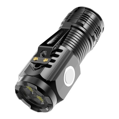 Lanterna cu 3 nuclee led, flippy, incarcare usb, autonomie 4-20h, raza maxima 100-200 m, 5w, 4 x 4 x 9 cm, suport de agatat, fund magnetic, negru galv foto