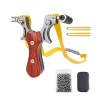 Set prastie metalica cu laser si 100 bile metalice 9 mm, 12 cm, boloboc, maner lemn, maro, husa inclusa