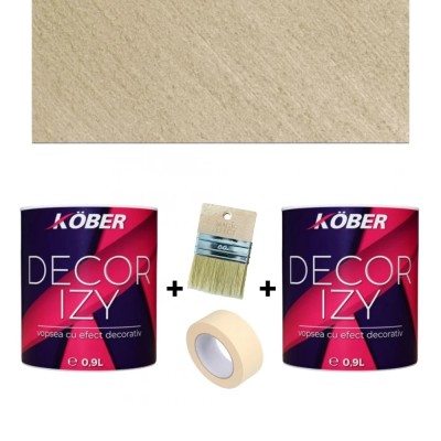 Pachet 2x Vopsea decorativa interior Kober Decor Izy Ocru Venetia 0.9L + Pensula foto