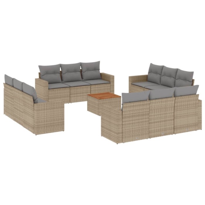 Set canapele de gradina, 13 piese, cu perne, bej, poliratan
