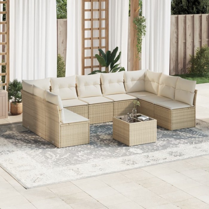 vidaXL Set canapele de grădină cu perne, 10 piese, bej, poliratan 3249917