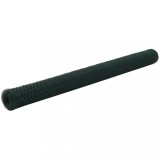 vidaXL Plasă de s&acirc;rmă găini, verde, 25 x 1,5 m, oțel cu &icirc;nveliș PVC