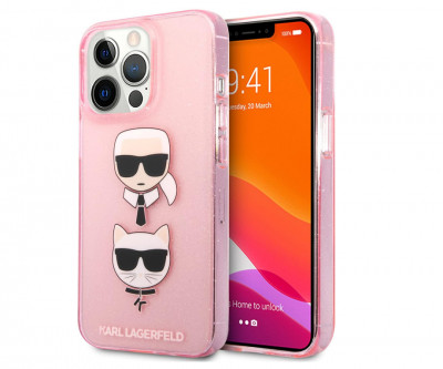 Husa KARL LAGERFELD KLHCP13LKCTUGLP pentru iPhone 13 Pro 13 6.1 inch, roz cu sclipici - RESIGILAT foto
