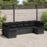 Set canapea gradina Gossi cu 7 piese si perne ratan negru, canapea gradina cu 2 locuri Gossi cu depozitare &amp; perne ratan negru