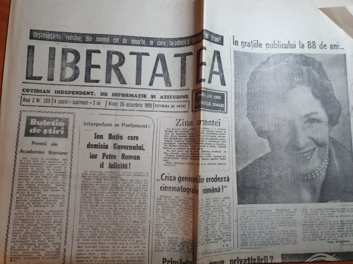 ziarul libertatea 26 octombrie 1990-ion ratiu cere demisia guvernului