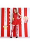 Geantă de umăr din satin roșu &icirc;n formă de popcorn, cu bretele transversale, mărime mică