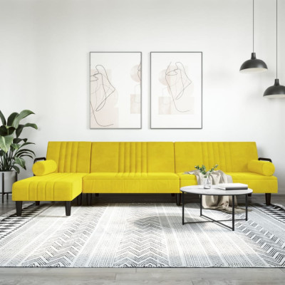 vidaXL Canapea extensibilă &amp;icirc;n formă de L galben 260x140x70 cm catifea foto