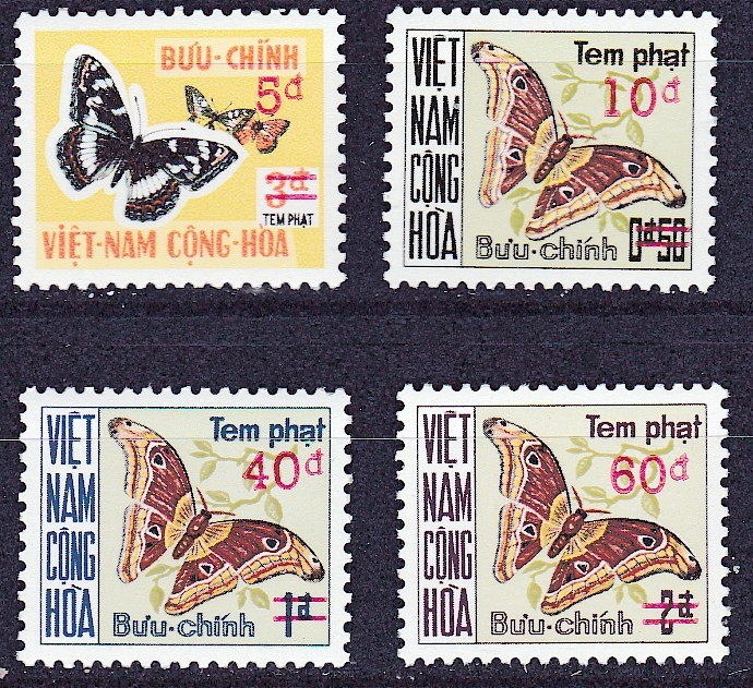 DB1 Fauna Vietnam 1974 Fluturi Porto Supratipare 4 v. MNH