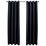 Cumpara ieftin Draperii opace cu inele metalice, 2 buc., negru, 140 x 245 cm