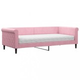 Cumpara ieftin Pat de zi cu saltea, roz, 90x200 cm, catifea