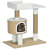 PawHut Copac zg&acirc;riat Copac de pisici cu casă de pisici, 1 casă de pisici, 1 pat, 70 cm x 49 cm x 79 cm, Natur + Alb | Aosom Romania