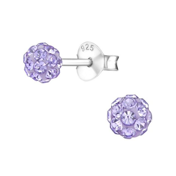 Cercei argint, in forma de minge cu cristale Violet, BV39278-10
