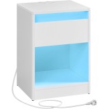 VASAGLE noptiera cu iluminare LED reglabila, 35x40x55 cm, 2 sertare, raft deschis, MDF si PAL, alb Household NewTrend