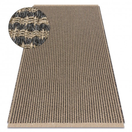 Covor JUTE 3650 negru / bej Linii - iută, țesut plat, franjuri, 200x290 cm