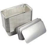 Cumpara ieftin Caserole Aluminiu Chec 22x11.5x6.5 cm, 100 buc/set, cu Capac, EP - Ideale Coacere, Congelare, Catering, Fast-Food