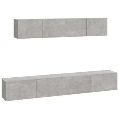 Set dulap TV, 4 piese, gri beton, lemn prelucrat foto