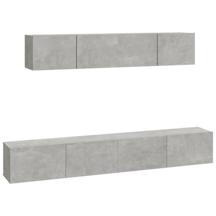 Set dulap TV, 4 piese, gri beton, lemn prelucrat