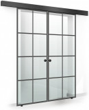 Usa culisanta Boss &reg; Duo Black model Residence negru, 60+60x215 cm, sticla Gri securizata, glisanta in ambele directii, Modern Glass Art