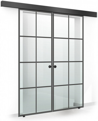 Usa culisanta Boss &amp;reg; Duo Black model Residence negru, 85+85x215 cm, sticla Gri securizata, glisanta in ambele directii foto