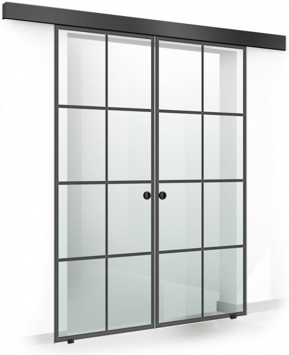 Usa culisanta Boss &reg; Duo Black model Residence negru, 85+85x215 cm, sticla Gri securizata, glisanta in ambele directii